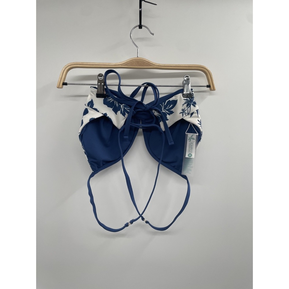Carve Designs Bikini Top Women's Small White‎ Blue Floral Crossback Strap NWT - Picture 2 of 5